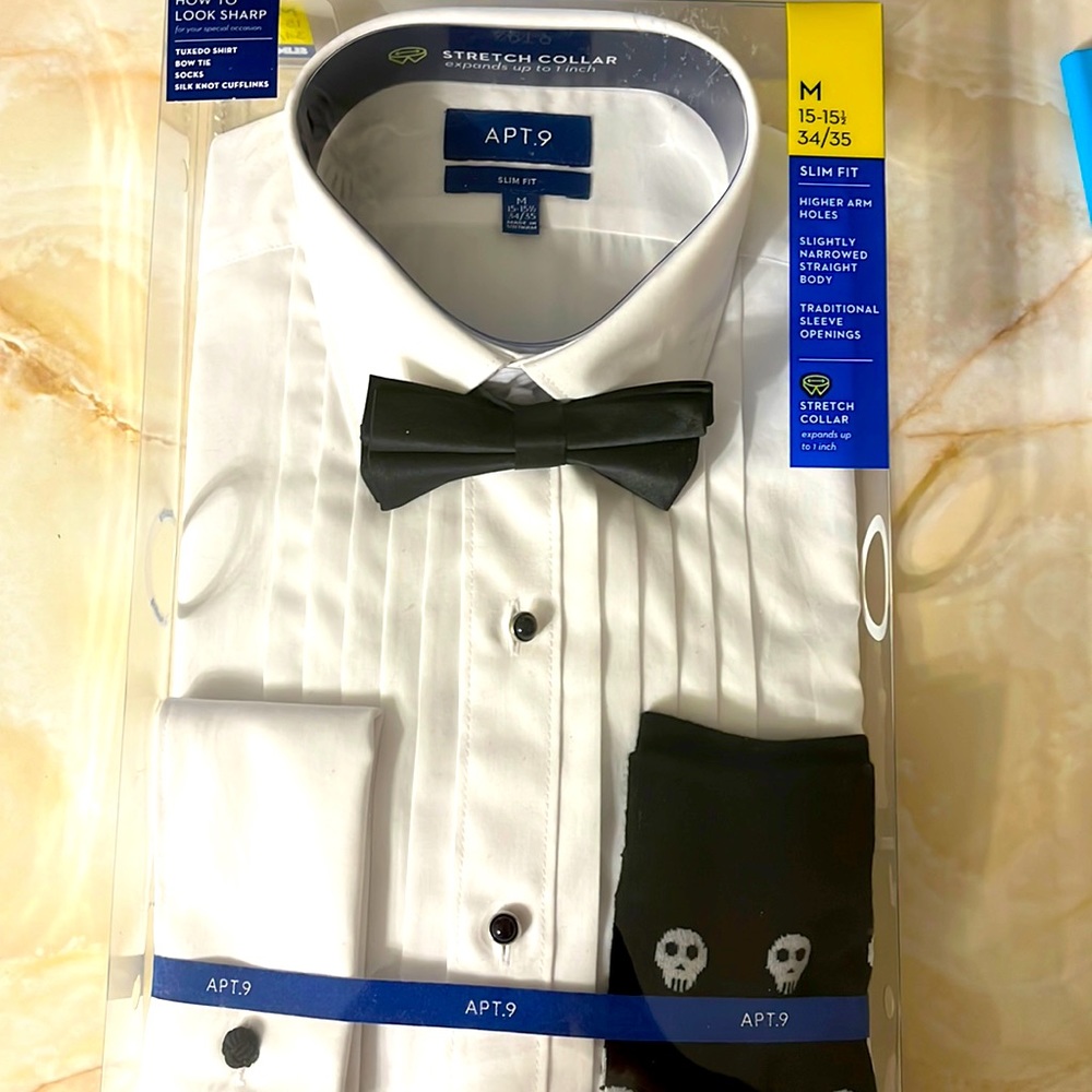 Apt 9 Slim Fit Tuxedo Shirt Set
